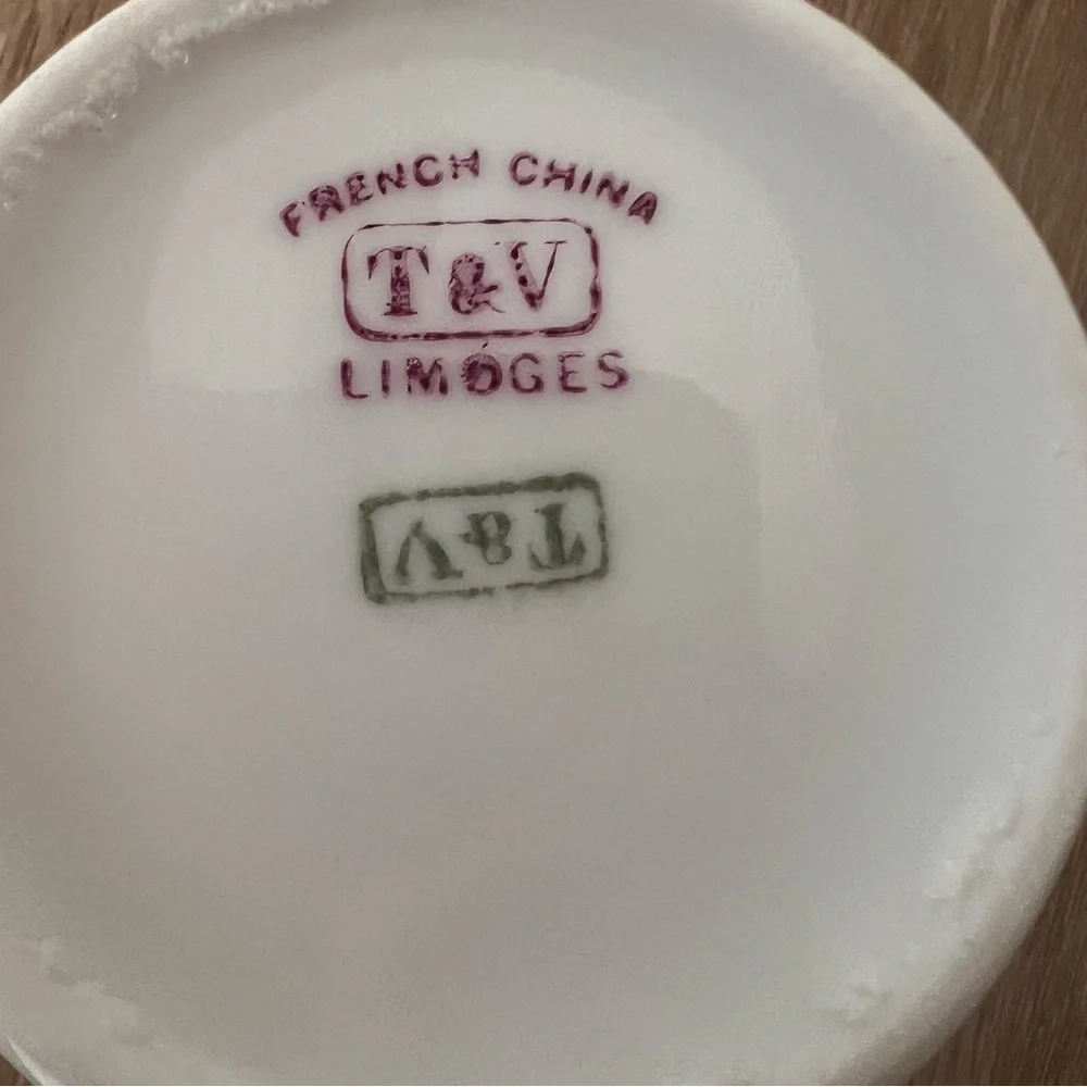 Antique T&V France Limoges Hand Painted Tea Cup & Saucer Protruded Brown Flowers
